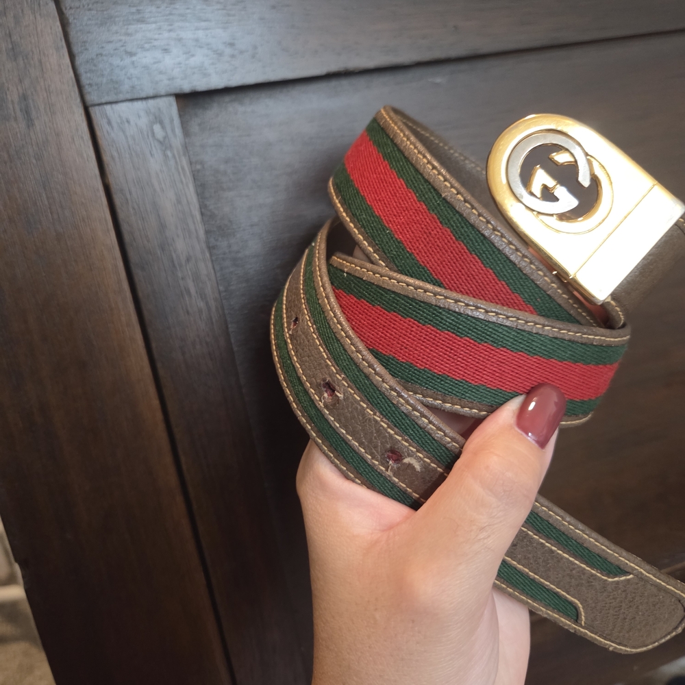 Gucci Men's Red and Green Stripe Belt
